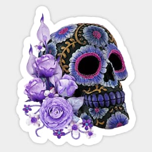 Purple Floral Black Sugar Skull Day Of The Dead Sticker